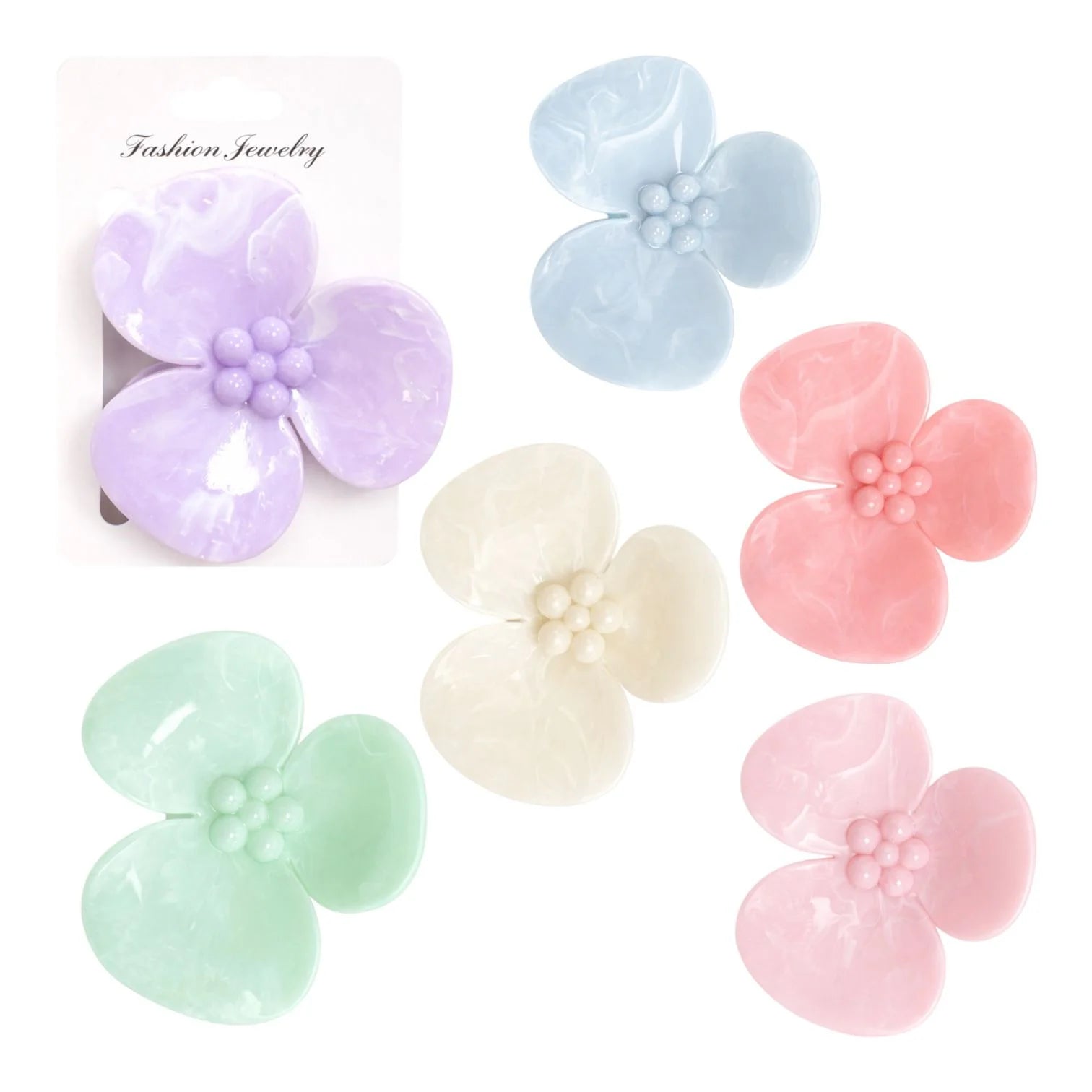 HAIR CLIPS FLOR 3 PETALOS MARMOLEADO REF 9